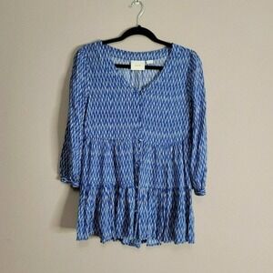 Anthropologie Maeve Lila Tiered Button Up Geometric Pattern Swing Tunic Size XS